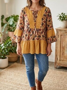 DR2‎ Floral Boho Tunic Top